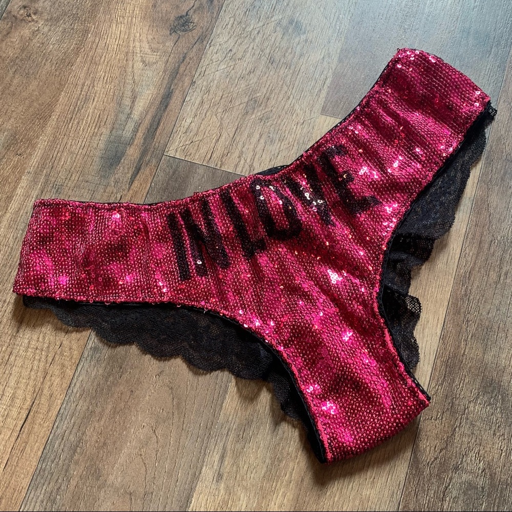 VS PINK Vintage Sequin “IN LOVE” Lace Back Panty